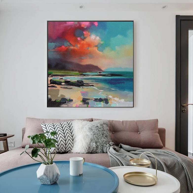 Blue Original Coastal Painting Sea Abstract Canvas Artwork UF3IA